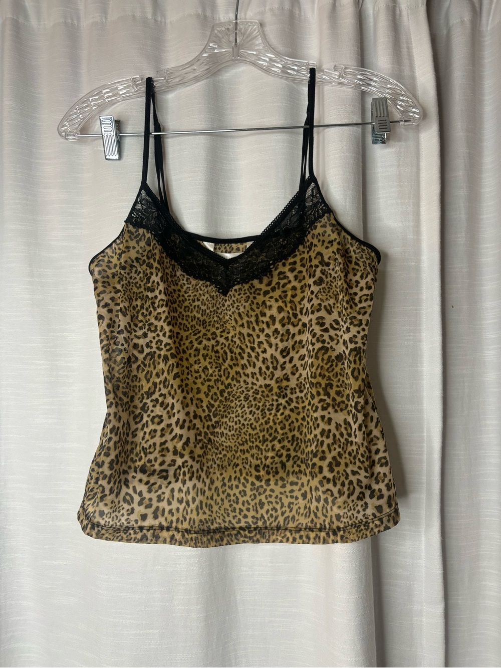 Leopard Print Lace-Trim Lingerie Cami in Tan and Black